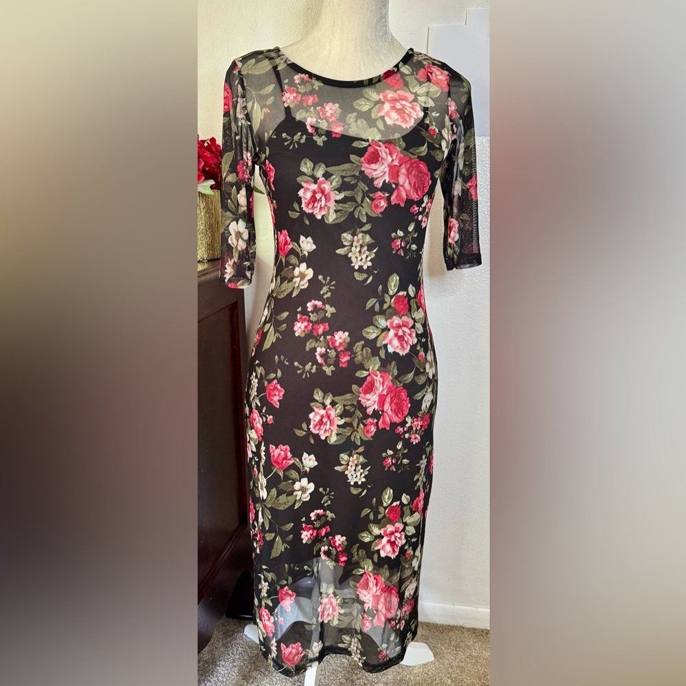 Rags to Wishes Floral Mesh Midi Dress Size M